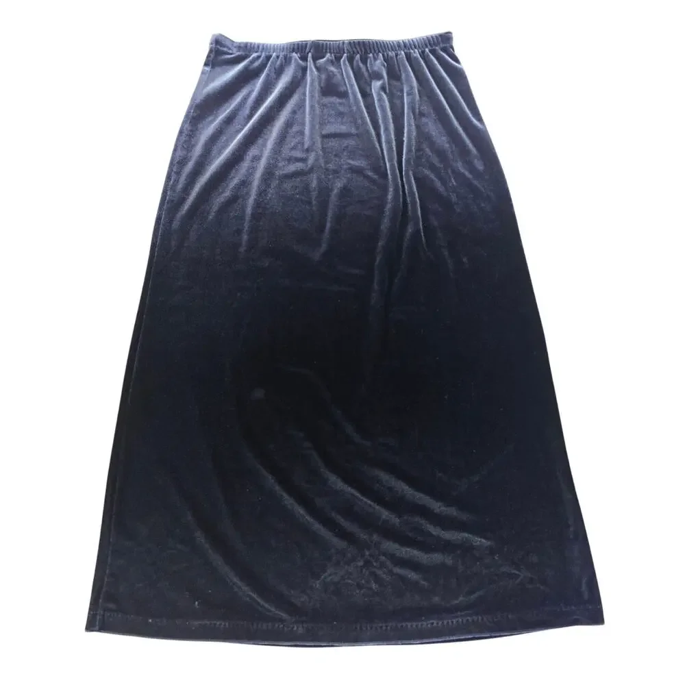 Roxy Y2K Velvet Midi Skirt Gray Minimalist Elastic Waist Size: S